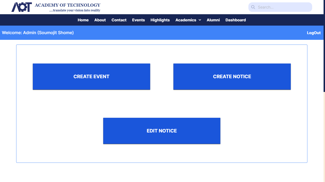 Admin Dashboard Page