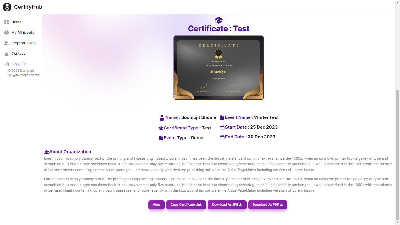 Certificate Page